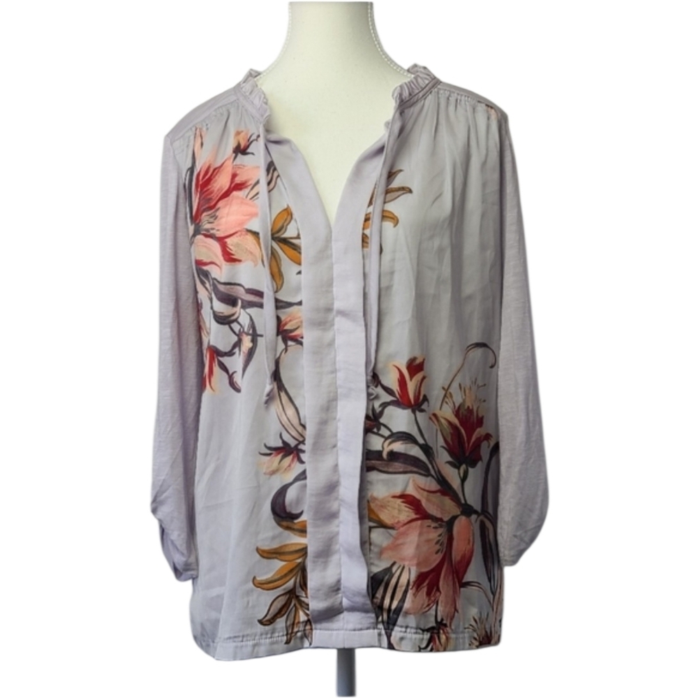 Meadow Rue Anthropologie Evella Floral Tie Neck Blouse Womens S Boho Feminine